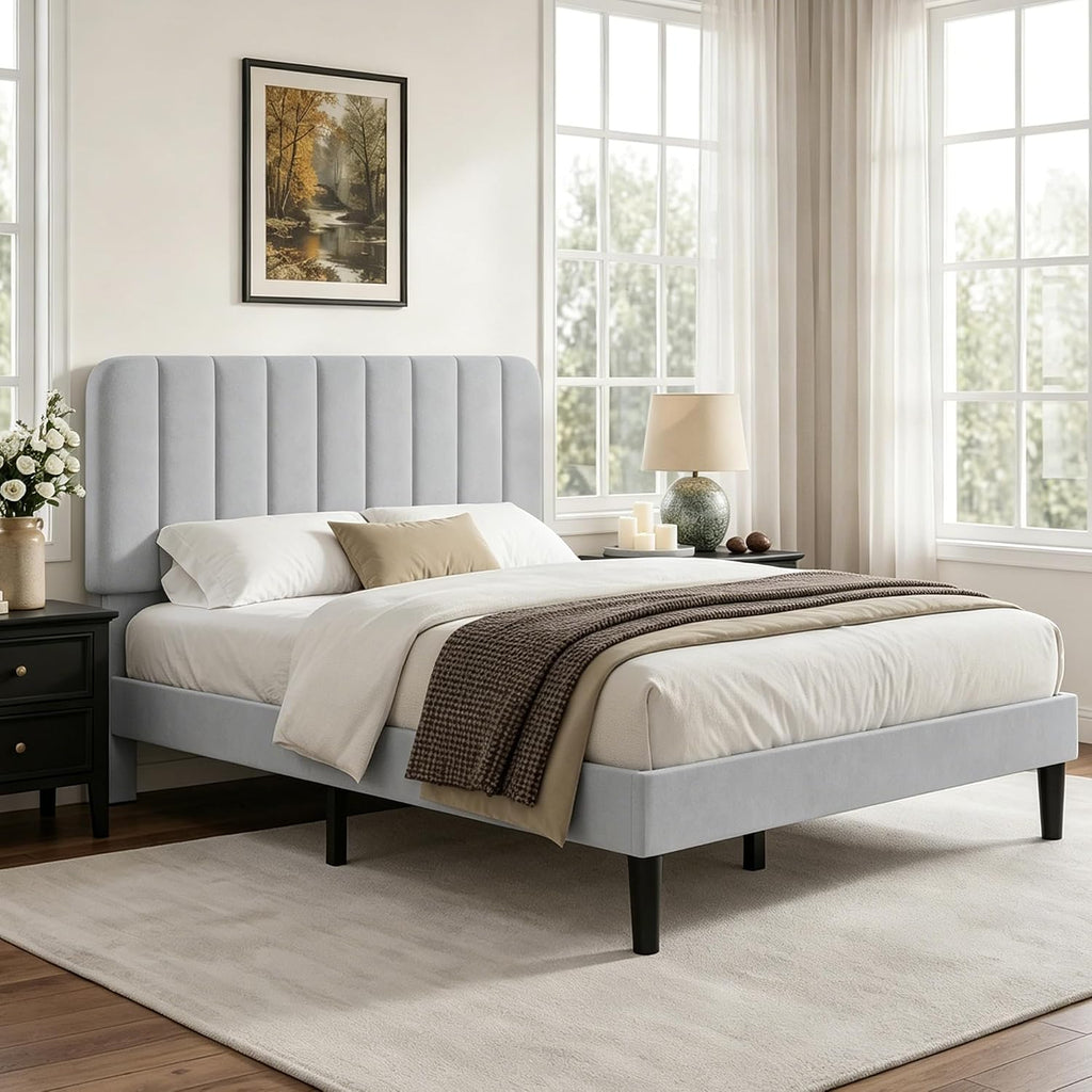 Velvet Full Upholstered Platform Bed