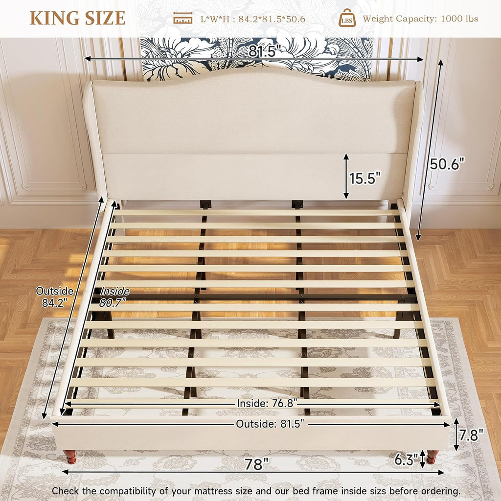 Wingback Tall King Fabric Platform Bed