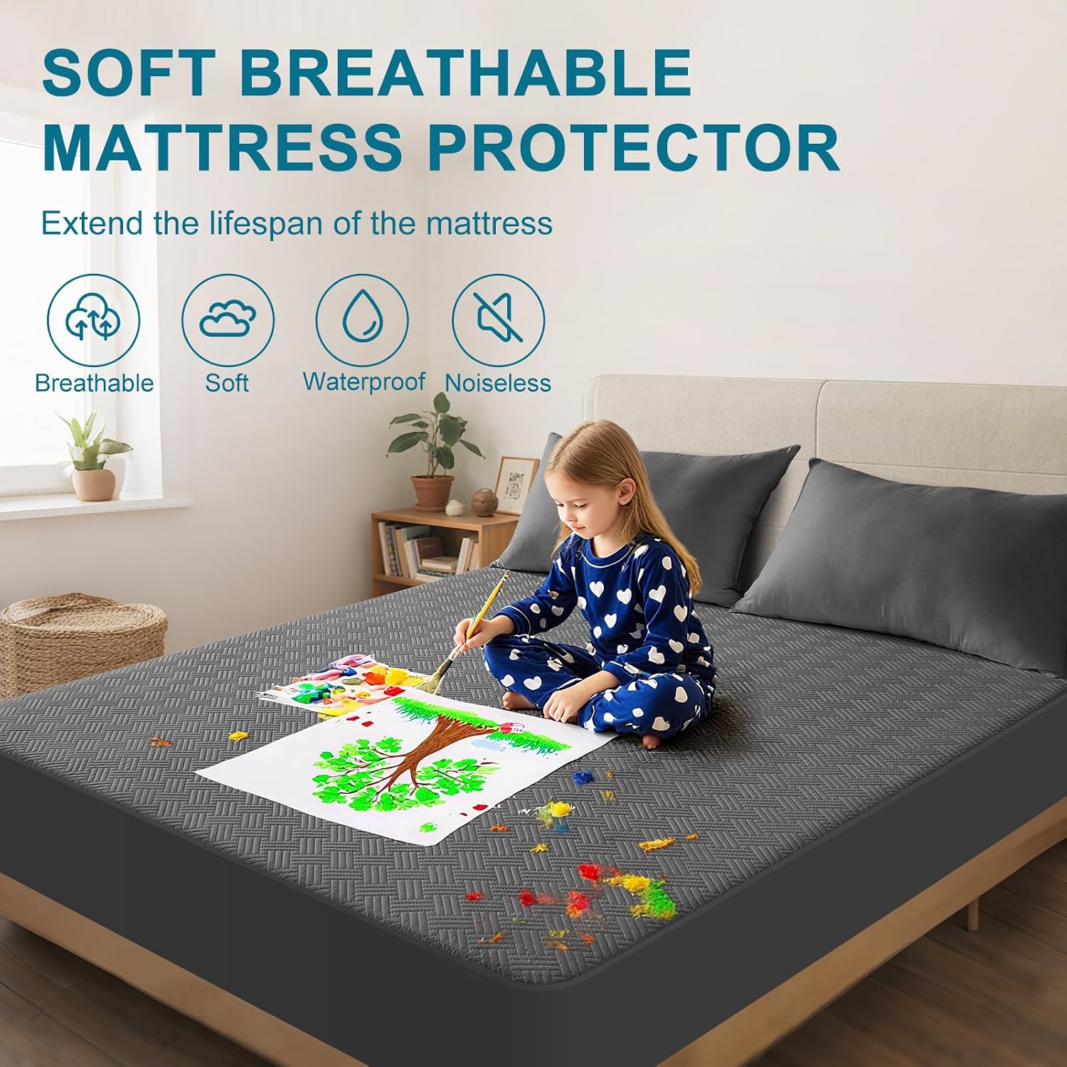 Gray Deep Pocket Queen Mattress Protector