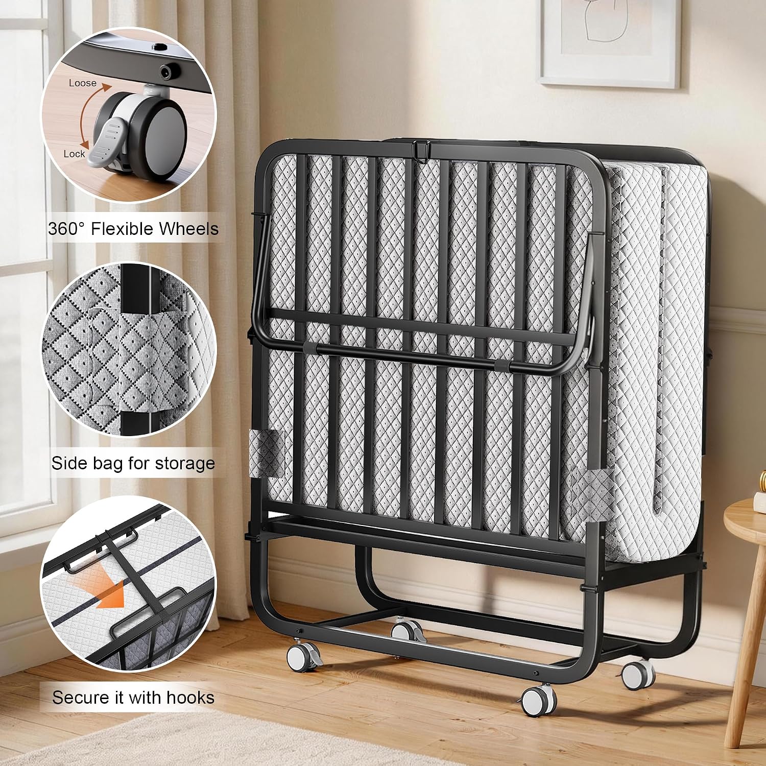 Wheeled Foam Twin Foldable Guest Bed