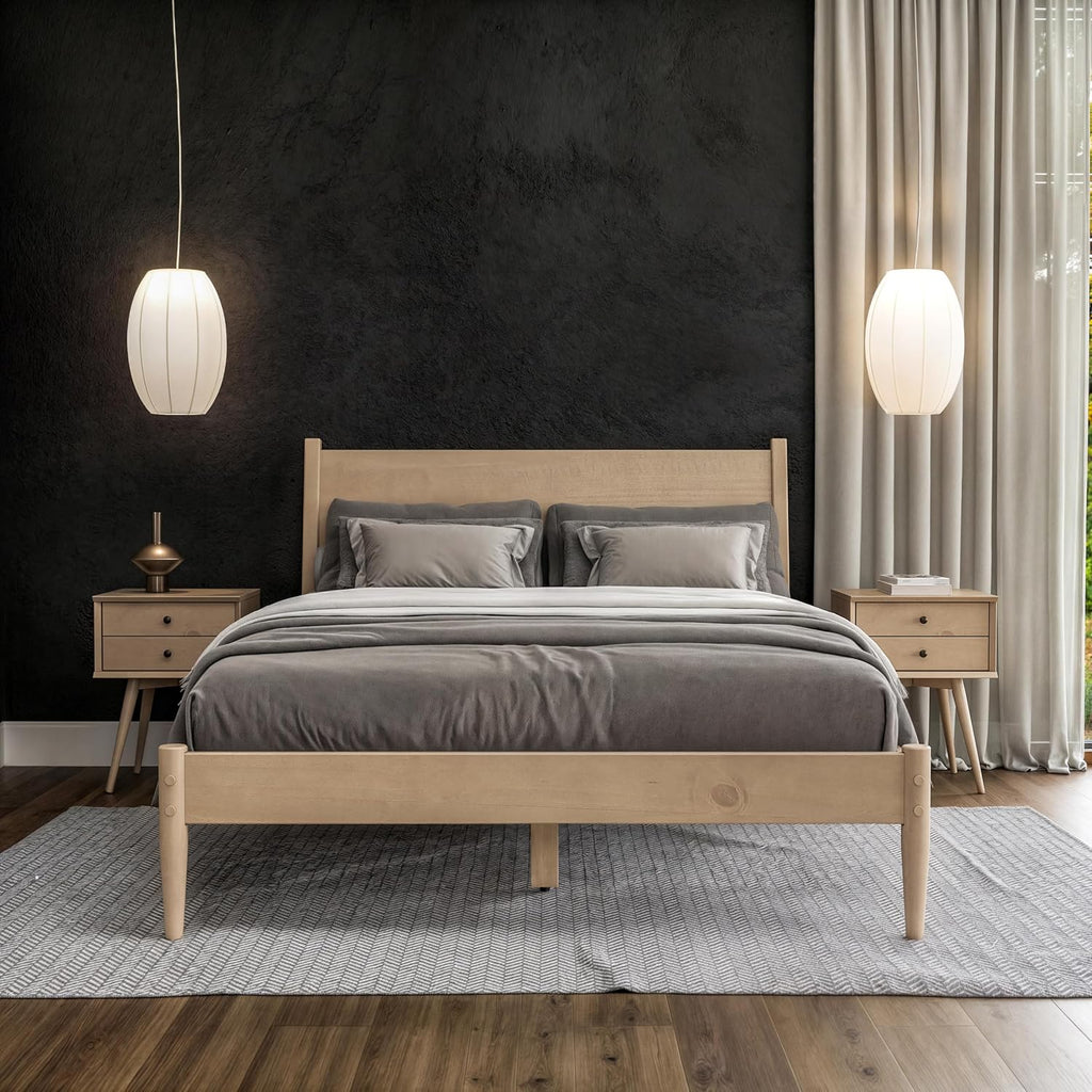 Light Oak Queen Mid-Century Bed