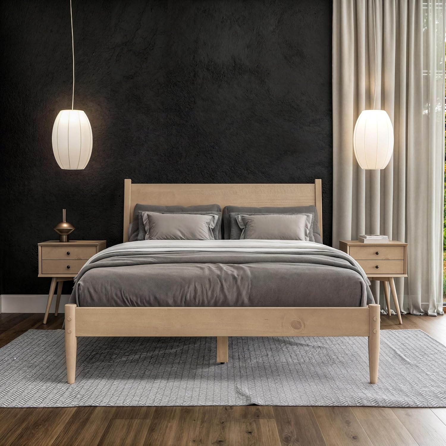 Light Oak Queen Mid-Century Bed