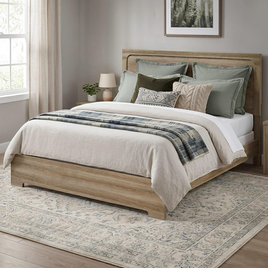 Oak Framed Queen Wood Panel Bed