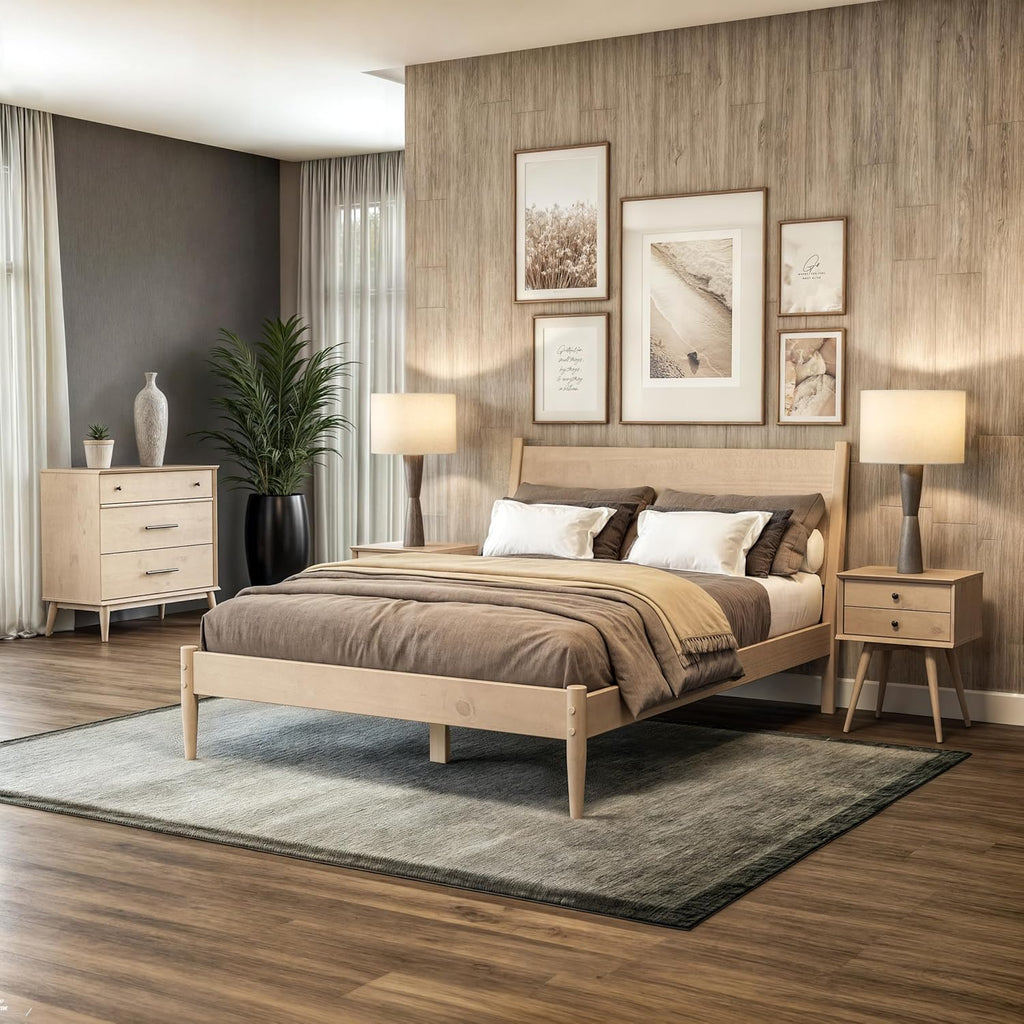 Light Oak Queen Mid-Century Bed
