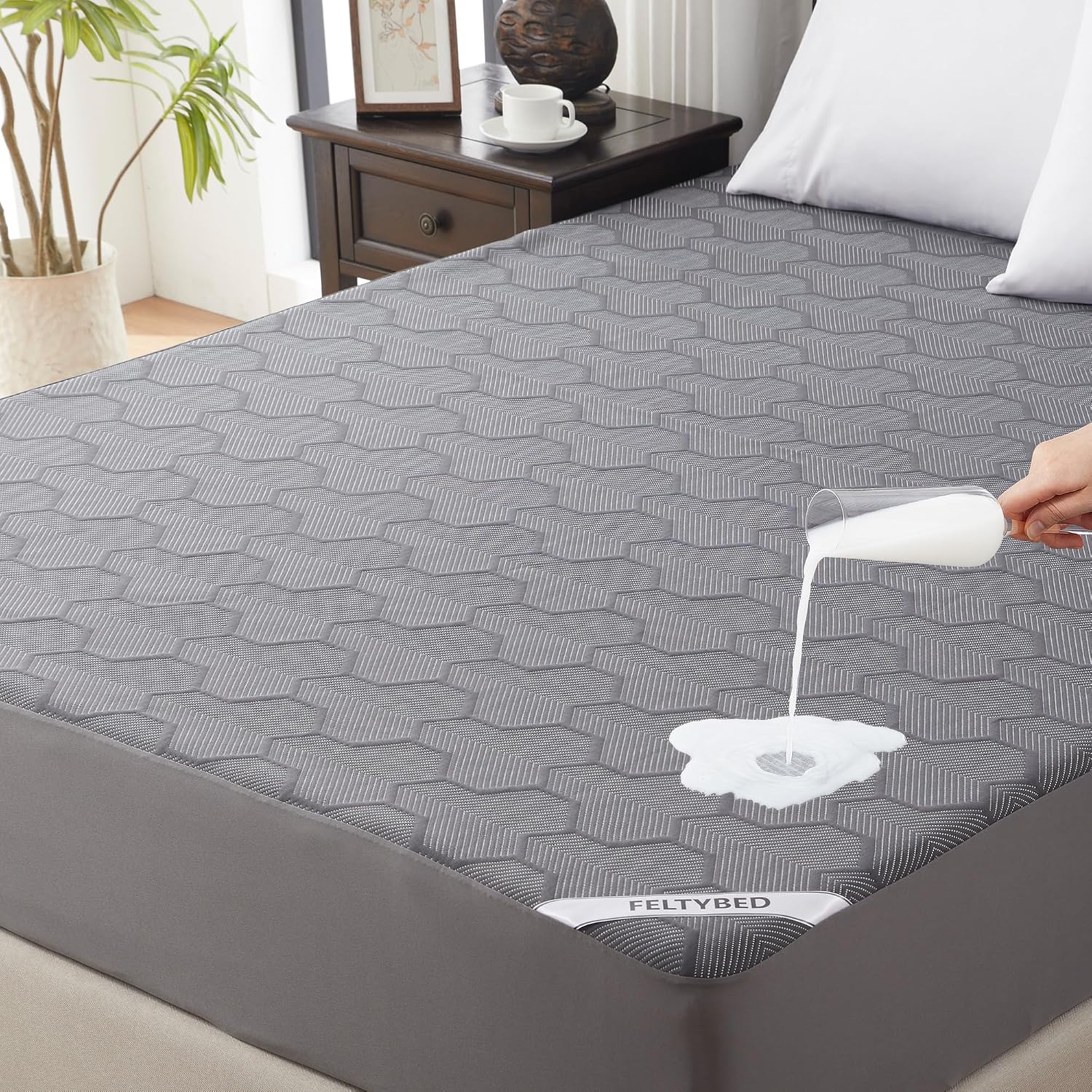 Gray Bamboo Queen Mattress Protector